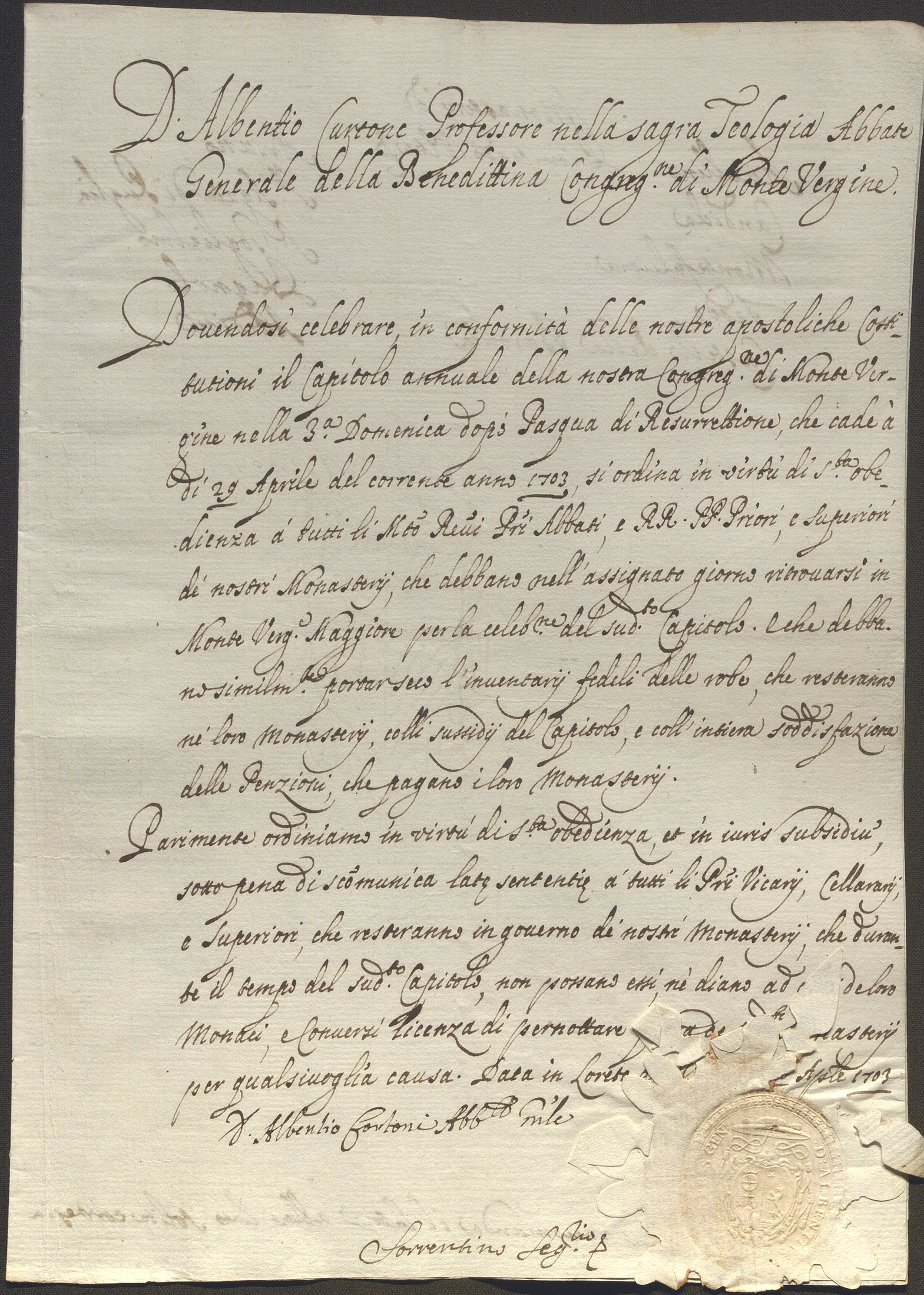 Documento d’archivio relativo ad Albenzio Cortone, 1