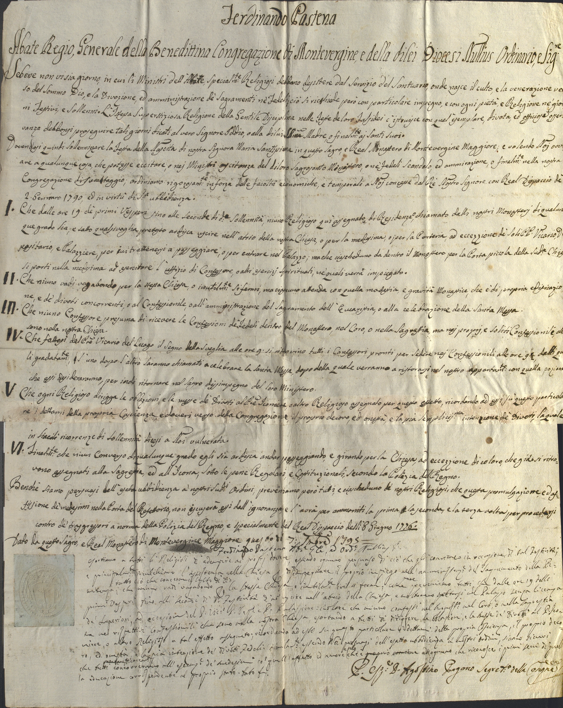 Documento d’archivio relativo a Ferdinando Pastena