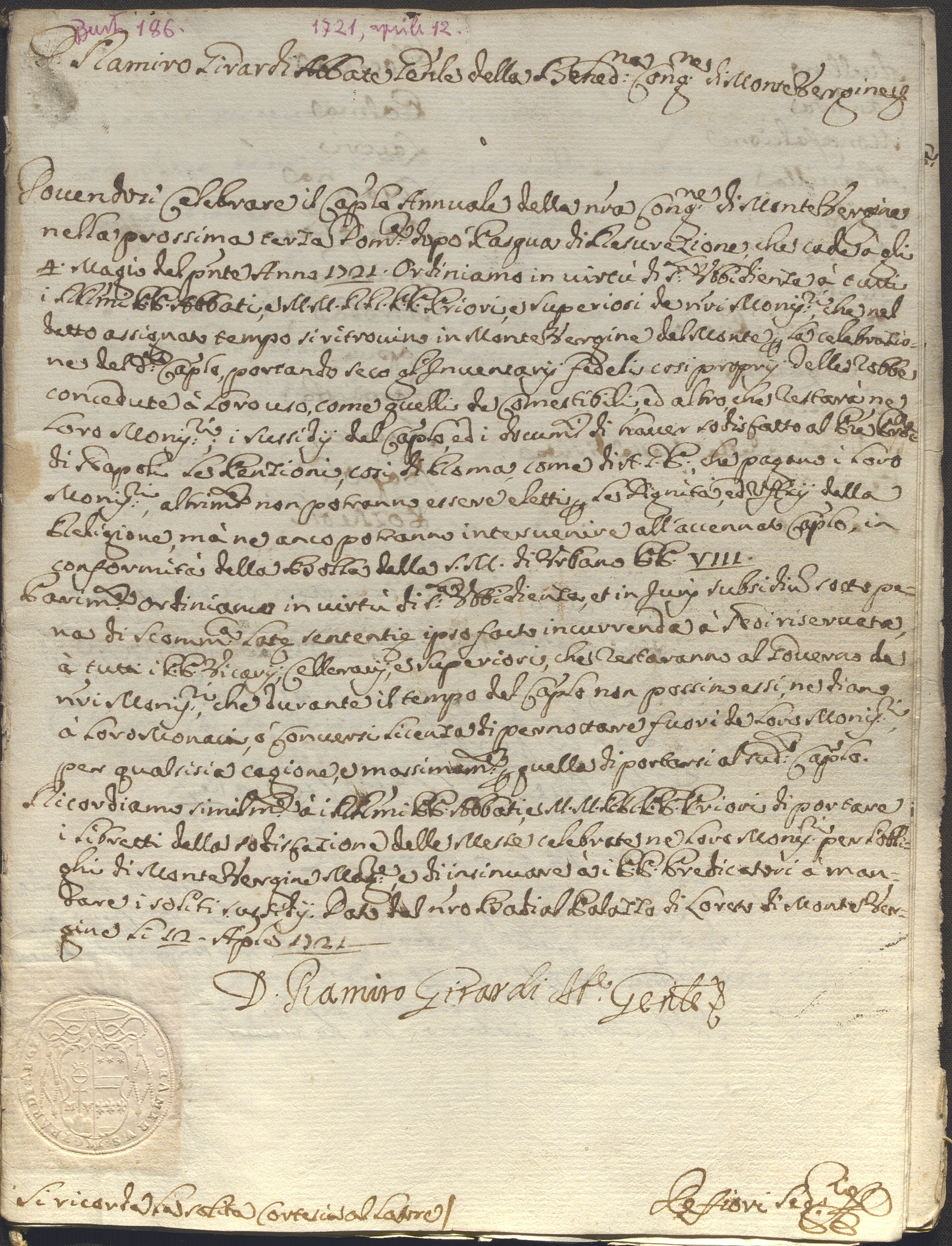 Documento d’archivio relativo a Ramiro Girardi